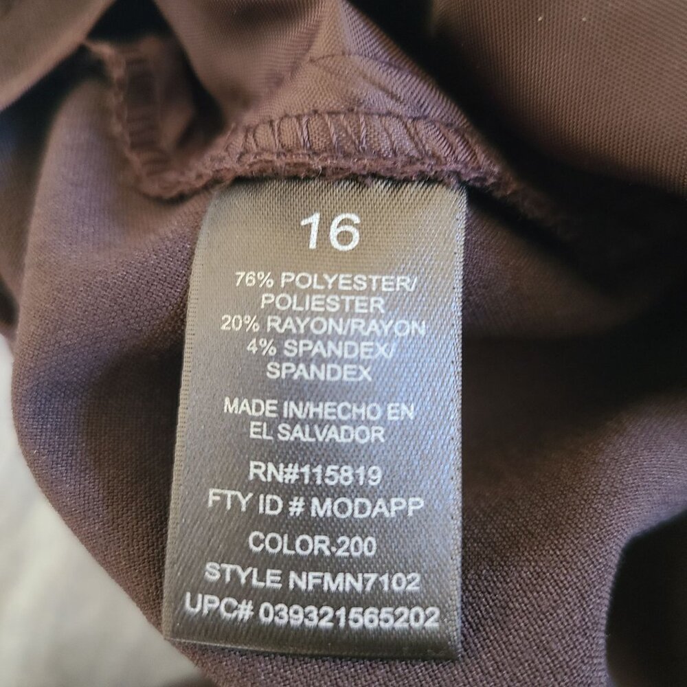 Nicole Miller NY Women's Dark Brown Dress Pants Size 16 Cropped Polyester Blend - Picture 4 of 9